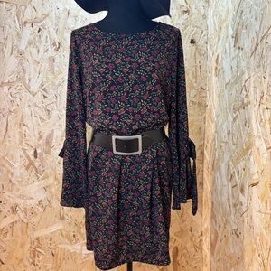 Black Floral Long Sleeve Dress - Cottagecore  - Country - Bohemian - Size M